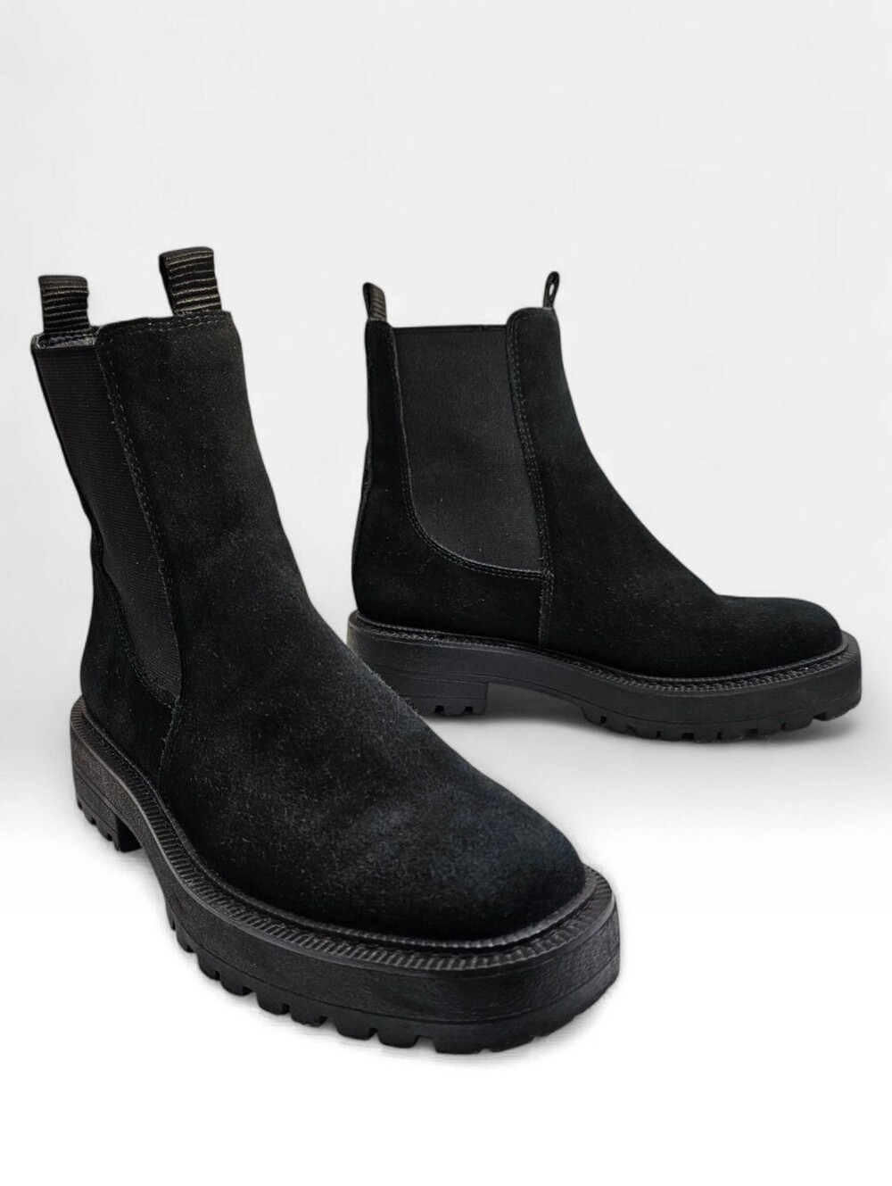 SAM EDELMAN Women Laguna Black Suede Waterproof Chunky Lug Sole Chelsea Boots 6M